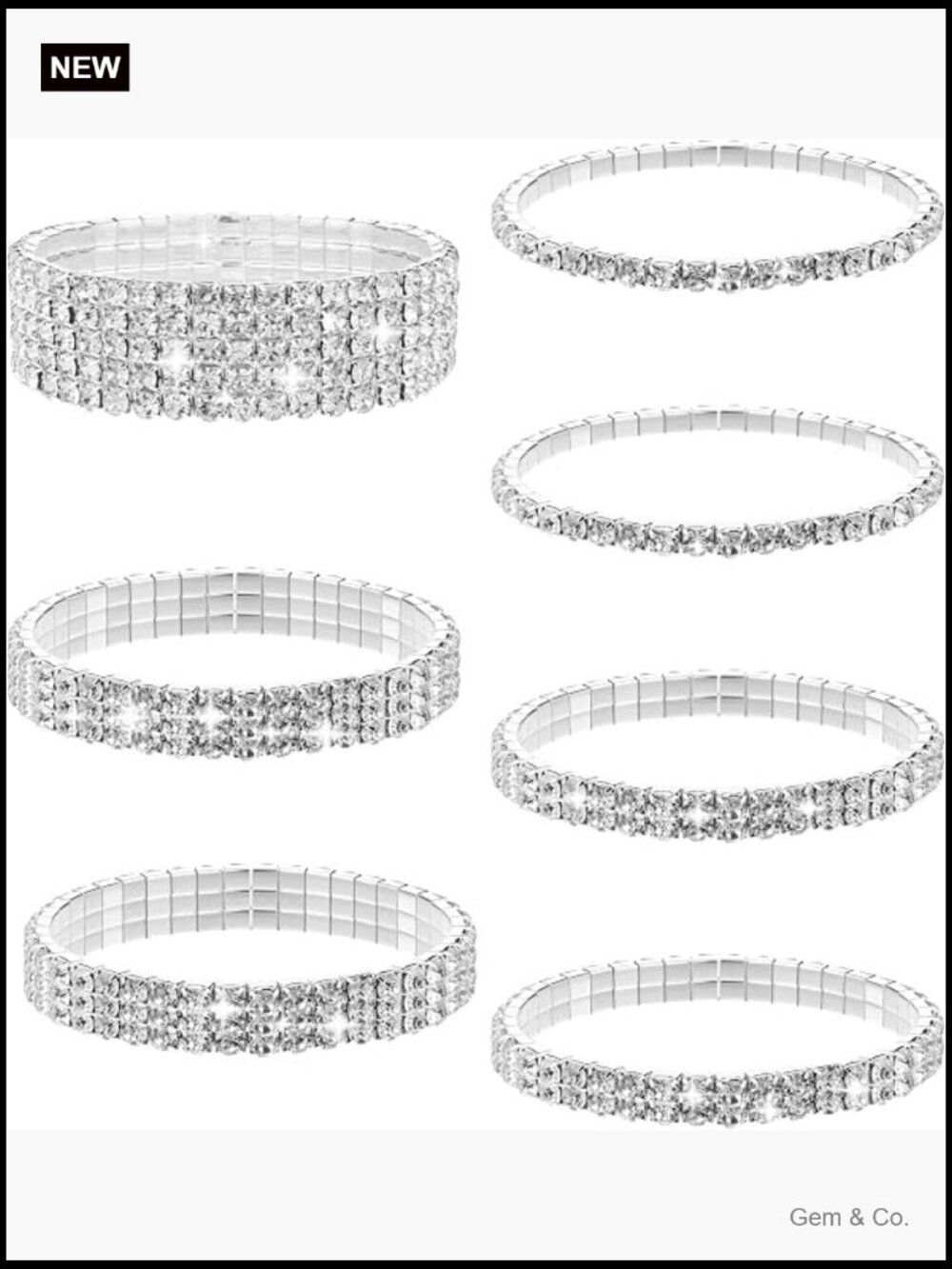7 Piece Rhinestone Bracelet Set Stackable Stretch Bracelets for Women Party